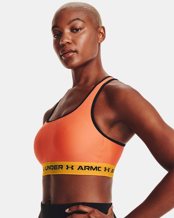 Women's Armour® Mid Crossback Sports Bra, Orange, pdpMainDesktop image number 2